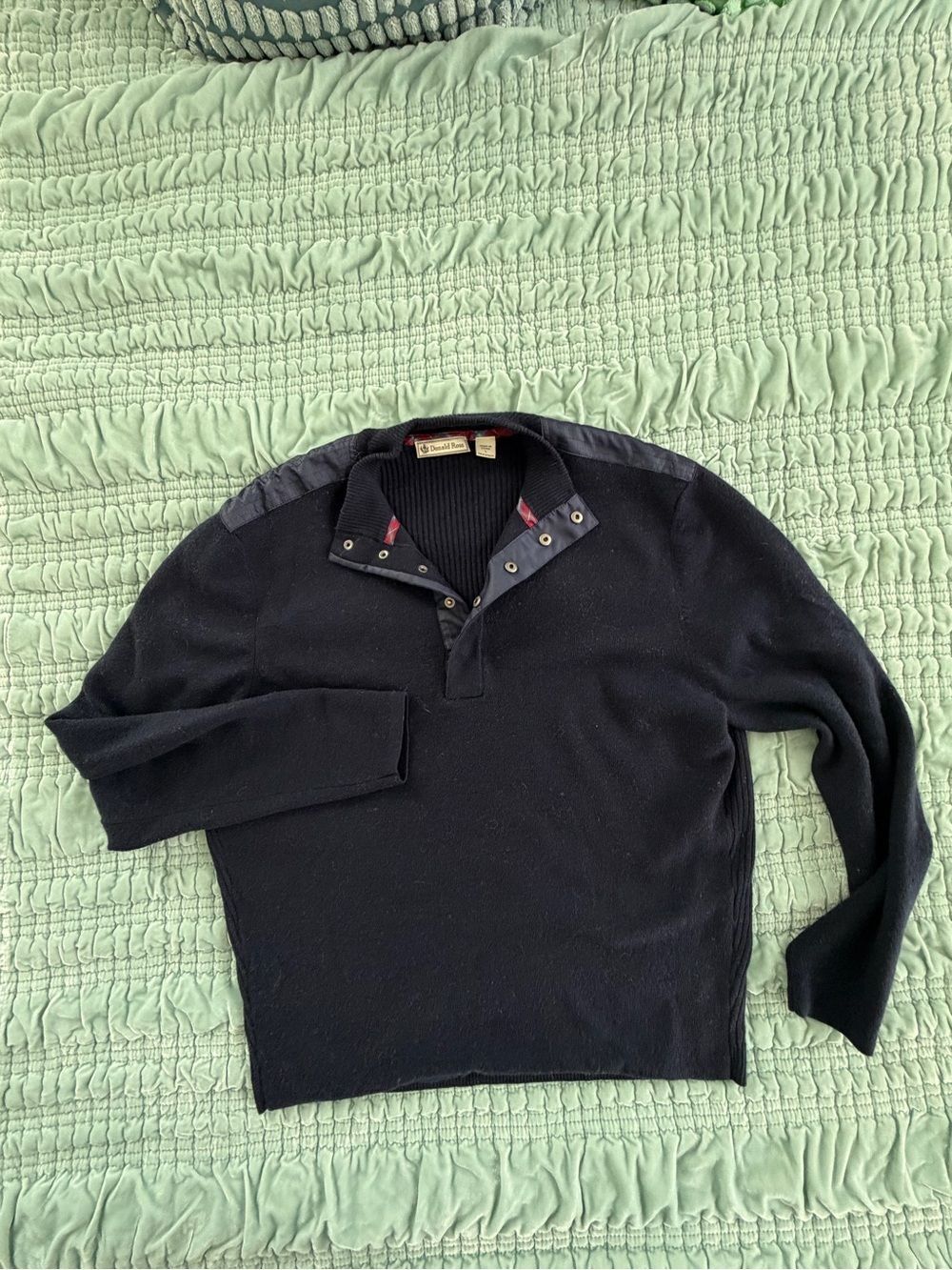 Donald Ross 100% Lambs wool Men's Navy Zip-Front Knit Sweater with Snap Collar-L